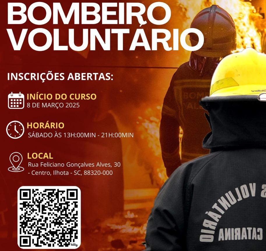 Corpo de Bombeiros de Ilhota, abre inscrições para curso de Bombeiro Voluntário