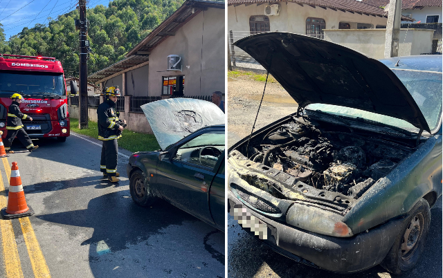 Motor de carro estacionado pega fogo no bairro Minas, em Ilhota.