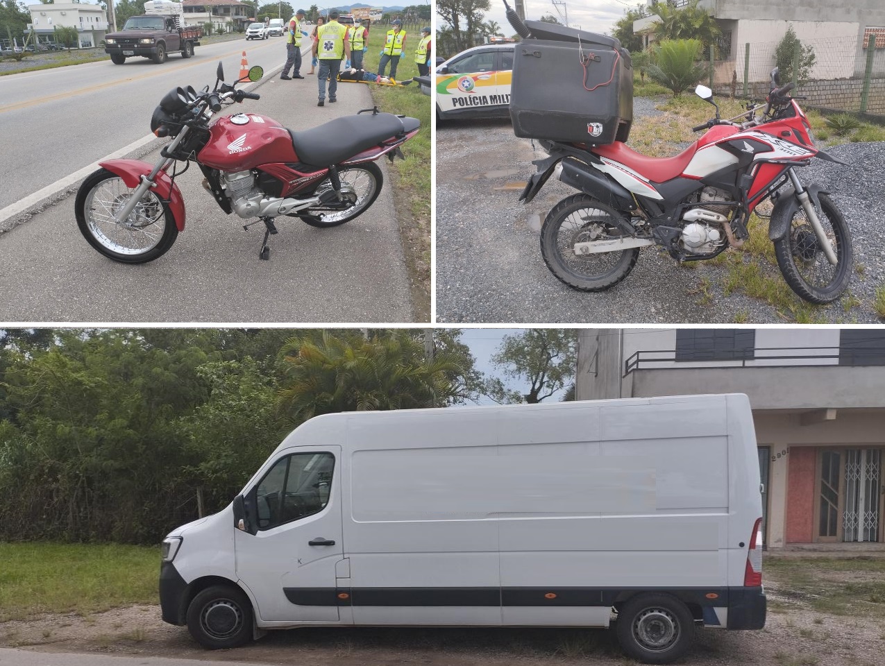 Acidente com furgão e duas motos deixa dois feridos no bairro 7 de setembro