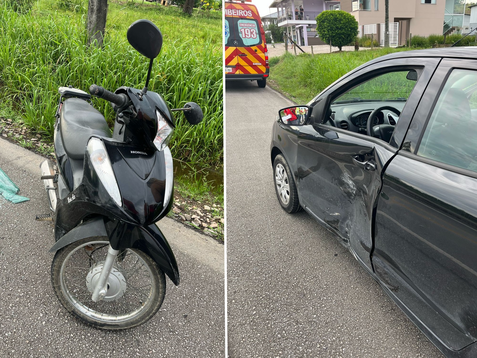 Colisão entre carro e moto deixa um ferido no bairro Poço Grande em Gaspar