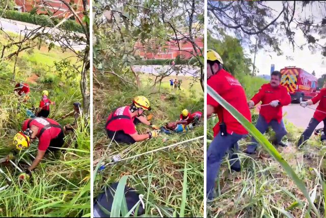 Bombeiros de Ilhota resgatam homem que caiu em barranco de 5 metros de altura
