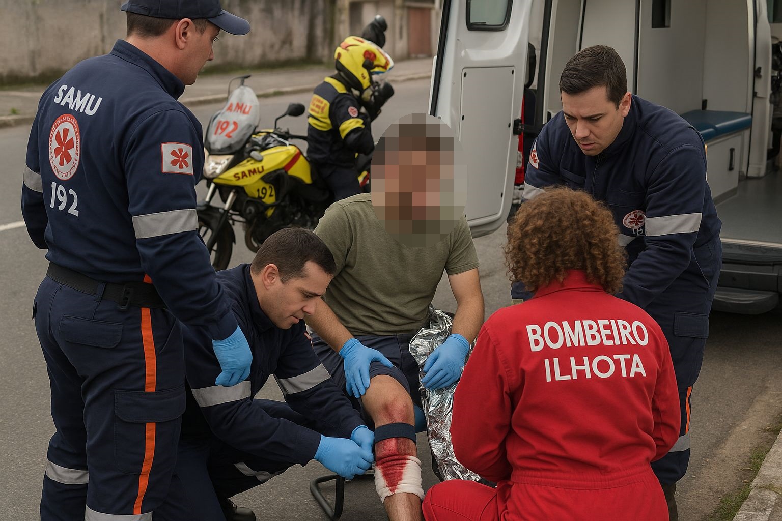 Homem sofre corte profundo na região do fêmur, após manusear uma serra mármore