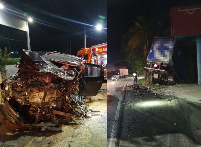 Colisão entre camionete e caminhão na Rod. Antônio Heil, em Brusque, deixa dois feridos